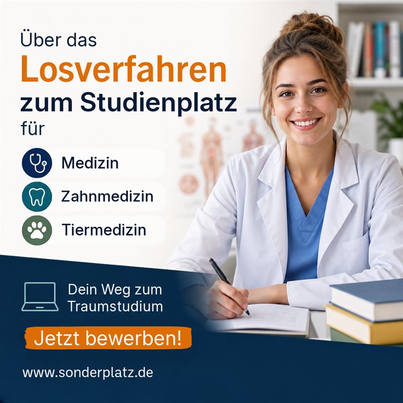 Werbeanzeige von sonderplatz.de: Losverfahren zum Studienplatz für Medizin, Zahnmedizin und Tiermedizin